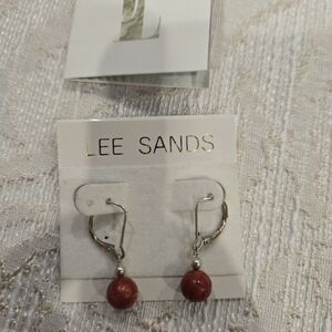 Lee Sands Red Bead Drop Earrings